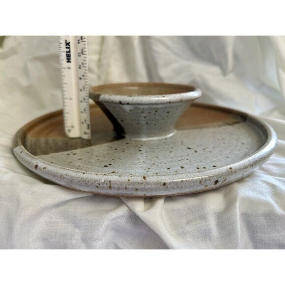 Vintage Glazed Stoneware Pottery Chip Veggie Dip tray dish bowl brown art craft - Picture 8 of 10